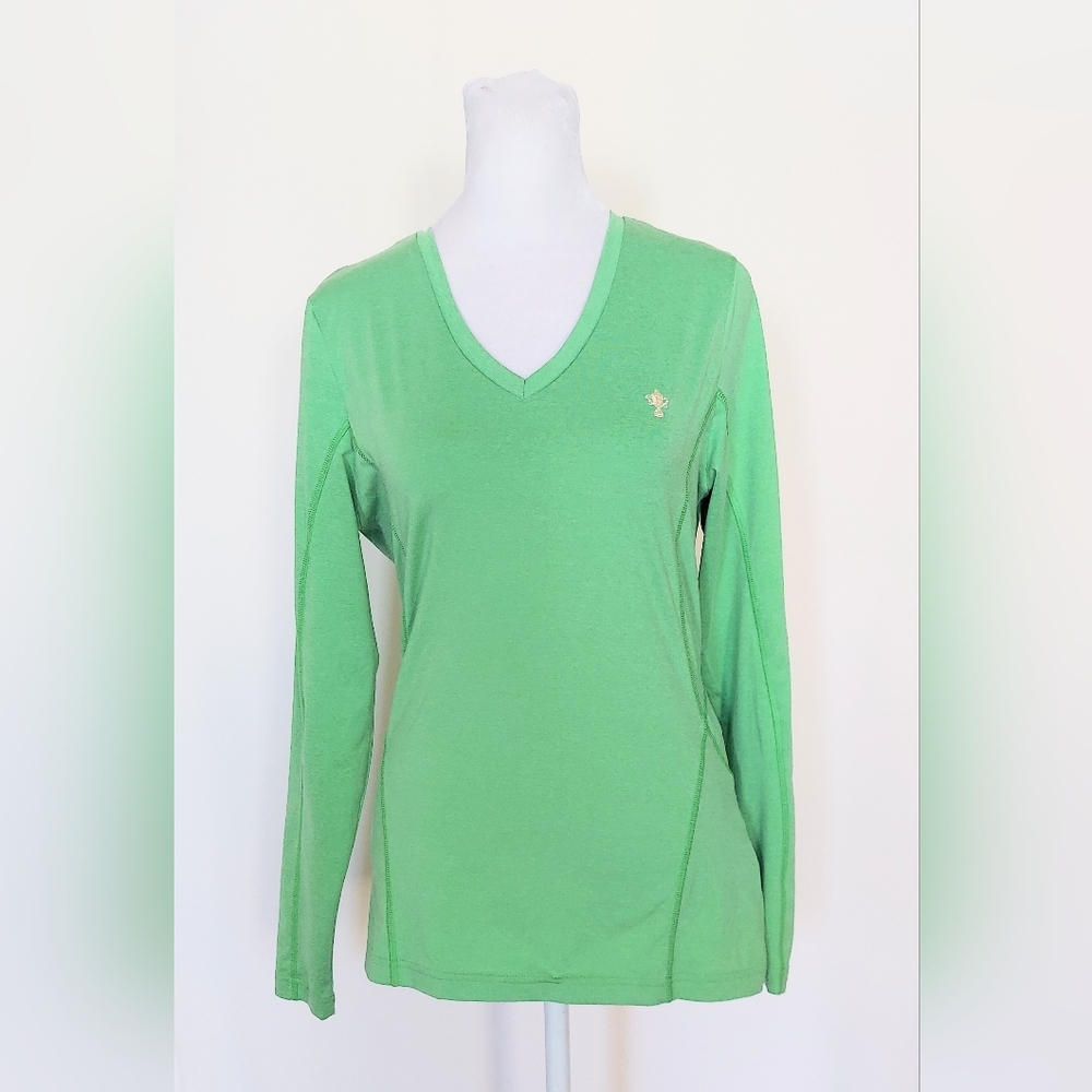 Peter Millar Element Wicking 50+ UPF V Neck Sunshirt Green Womens Size Small